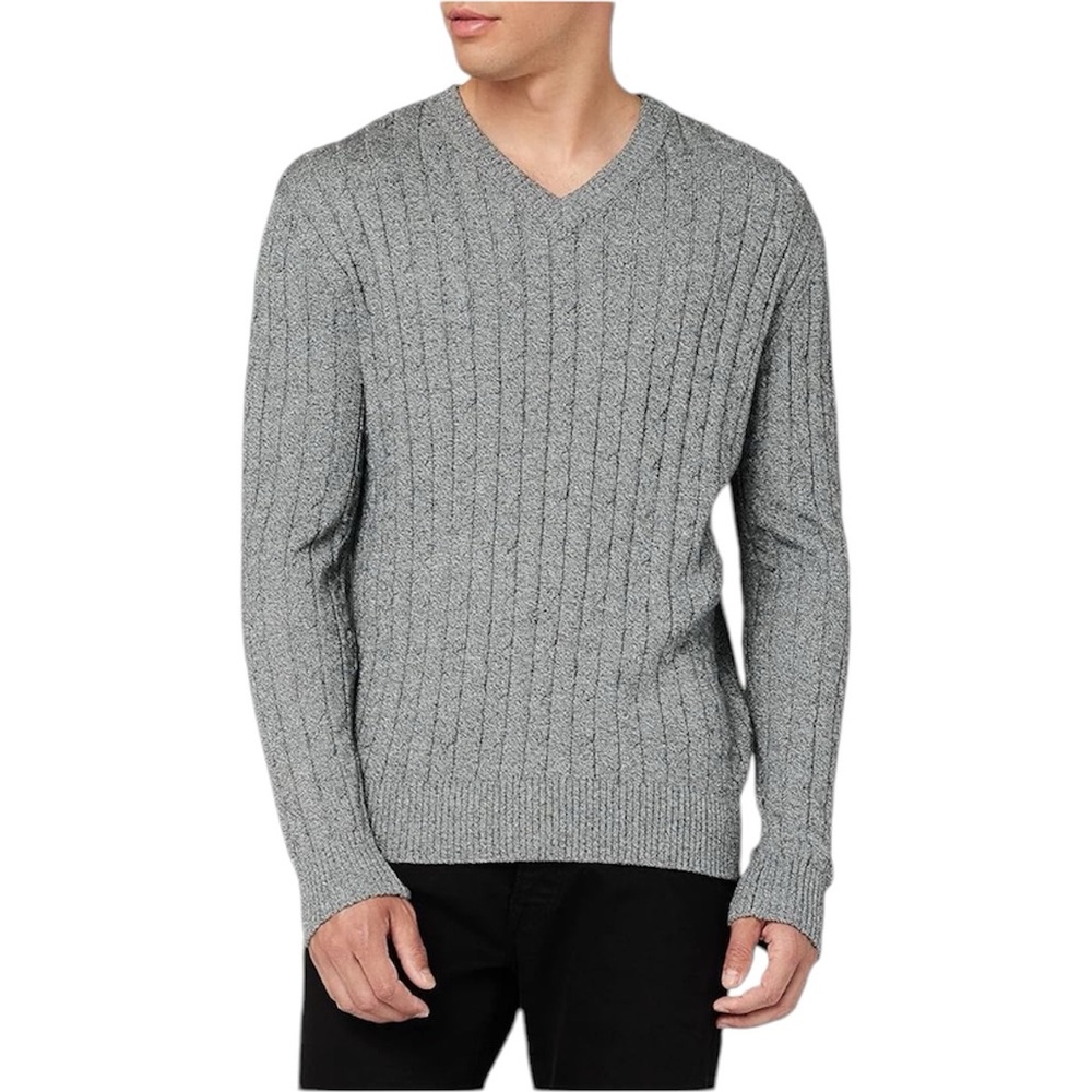 L.L. Bean cable knit men’s V neck sweater blue/grey wool blend size Large